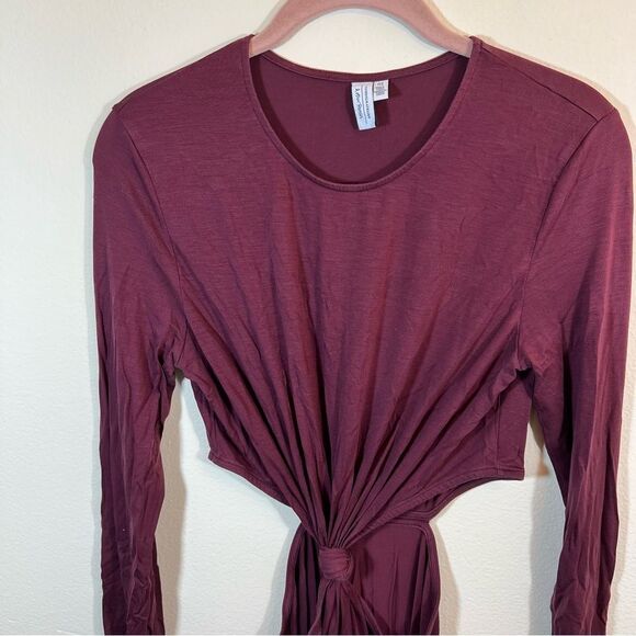 & Other Stories Cut Out Waist Long Sleeve Fitted Midi Dress Burgundy Maroon M - Picture 4 of 14